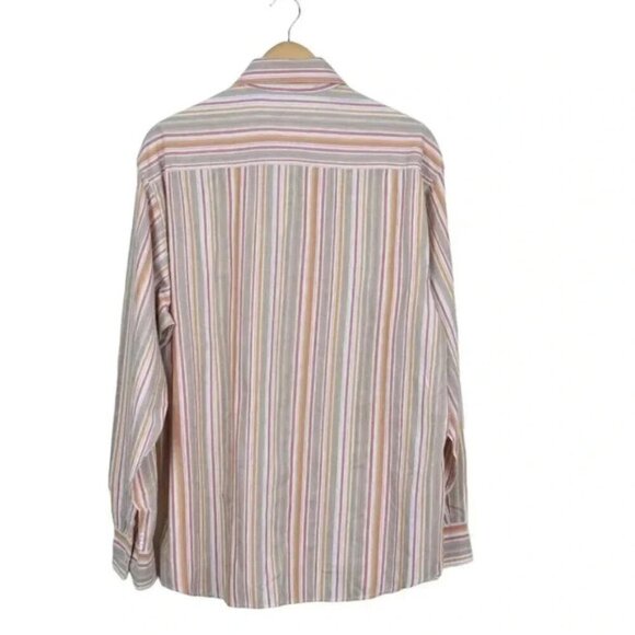 Vintage J. Crew Orange Pink Striped Button Up Dress Shirt Size XL - Picture 4 of 9